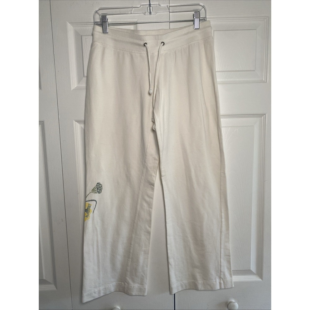 Honey Bunch Embroidered Floral Sweatpants Womens Size‎ M White Y2K Boho Cotton